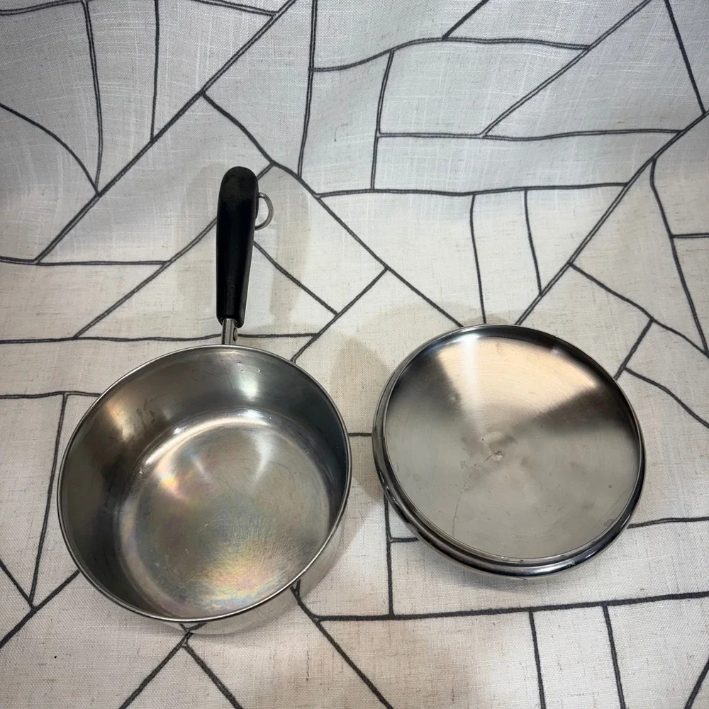 Revere Ware 1801 Saucepan 1 Qt Silver Copper Bottom Vintage Lid Stainless Steel